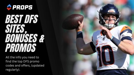 Best DFS Sites, Promos and Bonuses written beside an NFL QB about to throw the ball.